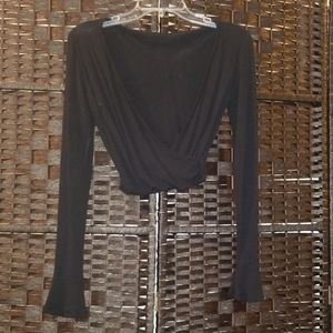 Black Ballerina Style Wrap Crop Top (🛍 Bundle ANY 6/$36)